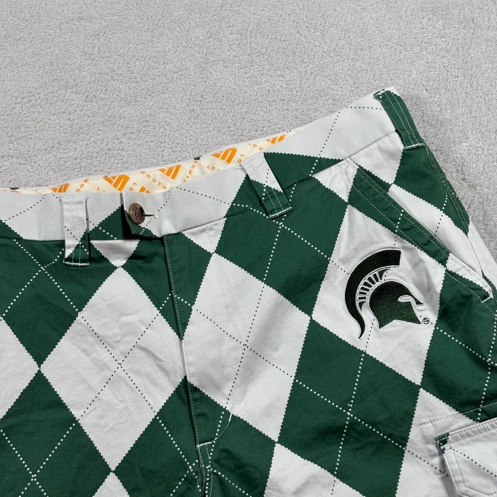 Loudmouth Golf Michigan State Spartans Argyle Cargo Shorts Mens 36 Green White
